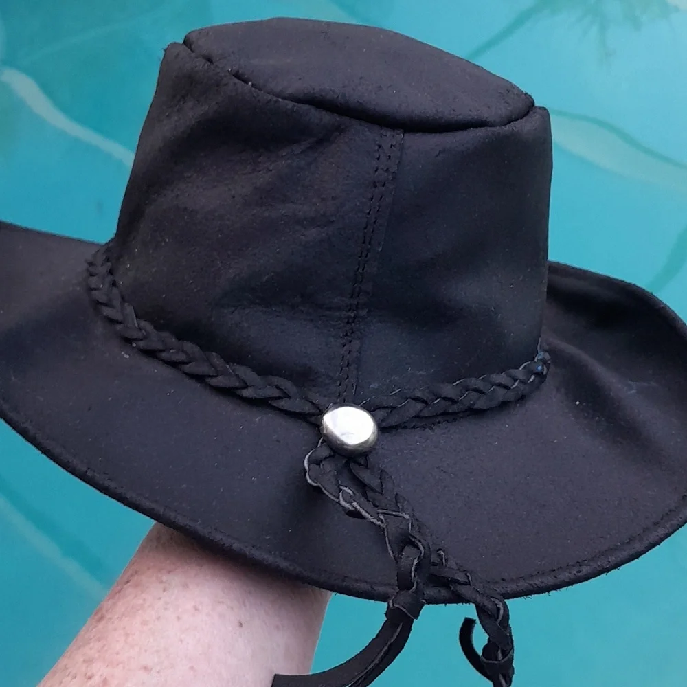Vintage Black Suede Leather Western Cowboy Hat - Picture 4 of 9